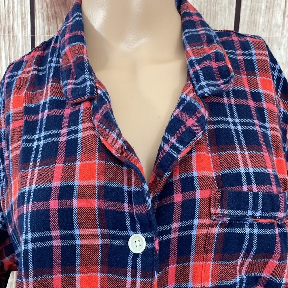 PACT Blue Red & White Short Sleeve Organic Cotton Pajama Button Down Top Large - Picture 3 of 8
